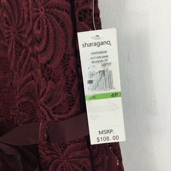 Sharagano Sleeveless Floral Lace Tie Waist Ribbon Sheath Dress Autumn Wine 4P - Picture 4 of 9